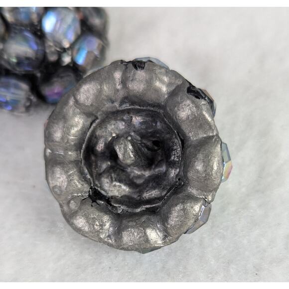 3 Vtge 70"s blue aurora buttons 1 1/8"pot metal backsMade of domed beads EVC - Picture 3 of 4